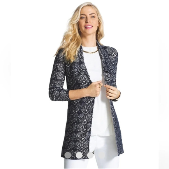 Chico's Textured Lace Jaspreet Open Front Cardigan Size 1 Small - Picture 1 of 11